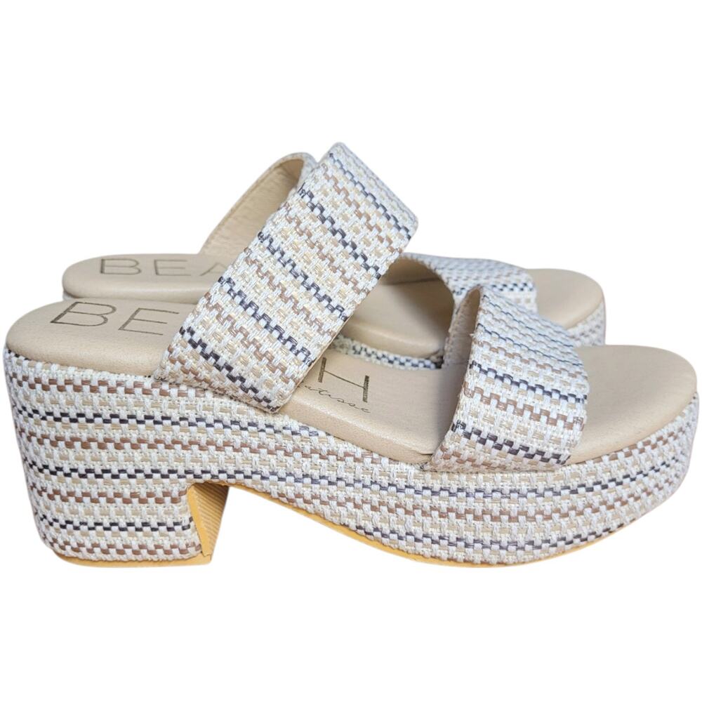 Beach by Matisse Ocean Ave Raffia Platform Sandals Women's 6 Tan Multi
